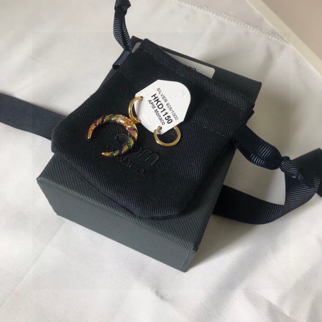 APM Monaco Gold Multi-Color Gemstone Crescent Hoop Earrings